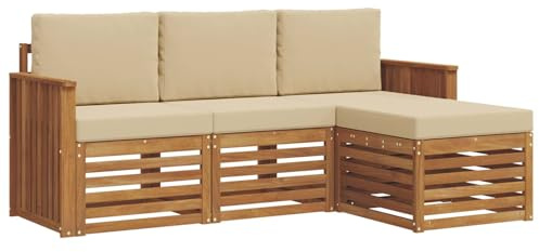 vidaXL Sofagarnituren 4 pcs Natur und Beige Massivholz Akazie, Moderner Garten-Sofa, robuster Sectional für den Außenbereich, stylishe Lounge, Terrasse für Komfort