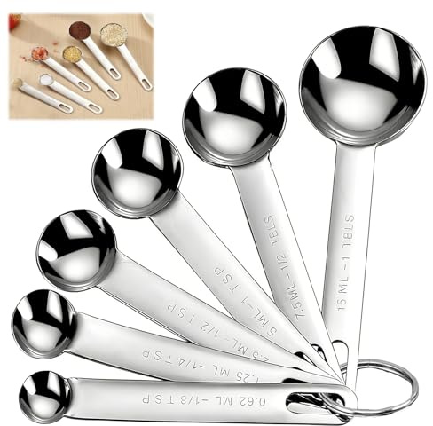 6 Pcs Stainless Steel Measuring Spoons Set, Metal Measure Spoons for Baking and Cooking, Tablespoon and Teaspoon Measuring Scoop Set, Includes 1/8, 1/4, 1/2, 1 TSP, 1/2 Tbsp, 1 Tbsp