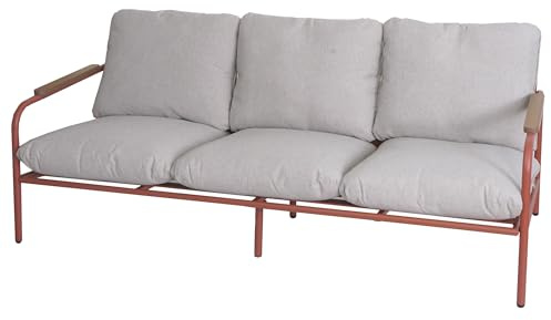 PROREGAL Aluminium-Gartenbank | HxBxT 81x184x81cm | Outdoor 3-Sitzer Sitzbank Sofa | Terrakotta | Polster Beige | Olefin Stoff (205 g/m²)