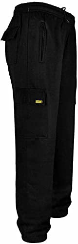 SITE KING Mens Cargo Combat Work Tracksuit Jogging Bottoms with Knee Pad Pockets Size S to 5XL Fleece Pants (Medium - 34/36 Waist, Black)