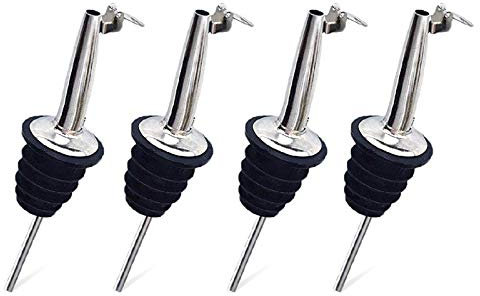 Amison 4-Pack Bottle Pourers with Leak-Proof Design, Ideal for Measuring Spirits, Oil, and Vinegar, Fits Standard Bottles, Reusable Plastic, Silver and Black, BPA Free