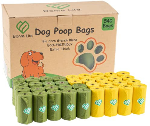 Bonre Life-Dog Poop Bags-540 BioBags,Super Strong,Extra Thick,Leak Proof Dog Waste Bags Made from Corn Starch,Biodegradable Dog Poo Bags