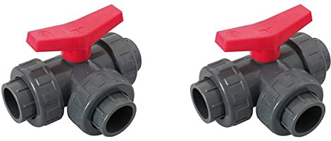 well2wellness® PVC-Kugelhahn 3-Wege Klebeanschluss mit T-Bohrung 50mm - 2 Stück (200207)