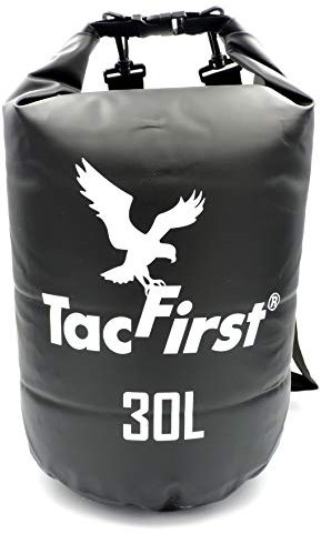 TacFirst Dry Bag Seesack, wasserdichter Packsack mit Fast-Fold Verschluss 2L / 3L / 5L / 10L / 15L / 20L / 25L / 30L wasserfester Trockenbeutel (Schwarz, 30L)