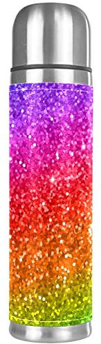 Mehrfarbige, auslaufsichere Wasserflasche aus Edelstahl mit Glitzer-Regenbogen-Bling-Farbverlauf, isolierte Thermosflasche für heiße und kalte Getränke, 500 ml, für Büro, Schule, Reisen