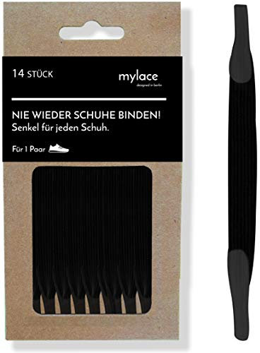 MYLACE - Schnürsenkel ohne binden - 14 Senkel für 1 Paar - nachhaltig verpackt - nie wieder Schuhe binden (Mono Black)