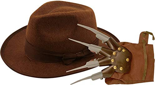 RARA® Horror Cosplay Kostüm für Erwachsene, Halloween Gruselige Nacht Kostüm Set (Freddy Kruger Set - Hut + Klauenhandschuh)