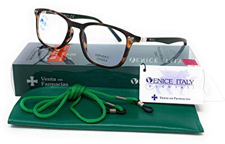VENICE EYEWEAR OCCHIALI | Gafas de lectura con filtro bloqueo de luz azul para gaming, ordenador, móvil. Anti fatiga professional unisex venice (Demi con Blue blocking, 1.00)