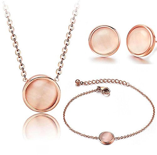 Kim Johanson Edelstahl Damen Schmuckset *La Perla* Halskette mit Anhänger, Ohrringe & Fußkettchen in Roségold inkl. Schmuckbeutel