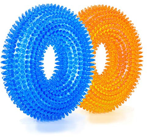 Beylos Durable Pet Puppy Dog Squeaky Chew Toys, Bite Resistant Non-Toxic Soft Natural Rubber, Dog Pet Chew Tooth Cleaning Ring Toy (2Pcs)