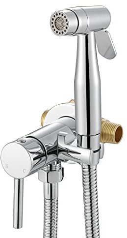 WiPPhs Chrome Handheld Bidet Sprayer for Toilet Warm Water, Stainless Steel Polished Silver Bidet Hand Held Sprayer with Brass Hot and Cold Mixing Valve, WI9138CP