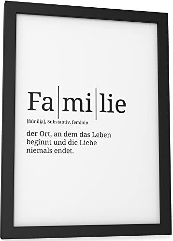 Papierschmiede® Definition: Familie, DIN A5 fertig gerahmt (Rahmen: Material und Farbe wählbar), Wandbild für Wohnzimmer, Schlafzimmer, Küche, Esszimmer, Poster Geschenk Wanddeko aufhängefertig