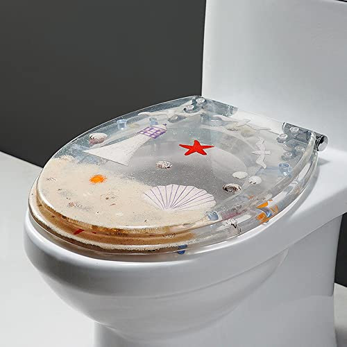MANY Sièges De Toilette en Résine Transparente, Abattant WC À Abaissement Automatique, Lunette De Toilette Forme De U/O/V Fermeture en Douceur, Démontage Rapide