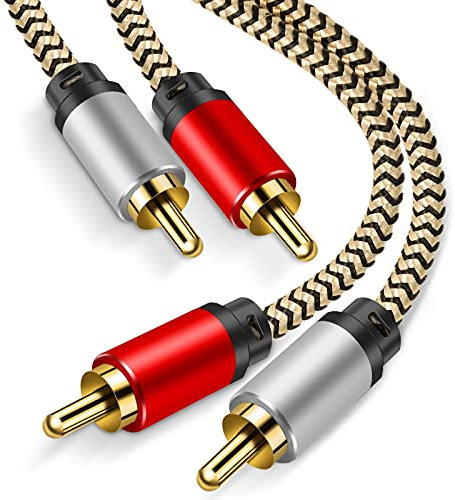 Hanprmeee Cavo 2RCA 6M, Stereo 2 RCA Maschio a 2 RCA Maschio Nylon Treccia Cavo Audio Coassiale Connettori Placcati in Oro per CD, DVD, Home Theater, TV, Altoparlanti, Amplificatori, ecc (6M)