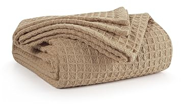 EHC Luxuriously Soft Chunky Waffle Cotton Throws Large Sofa Bed, Sofa, Couch Blanket Bedspread, Double, 150 x 200 cm - Beige