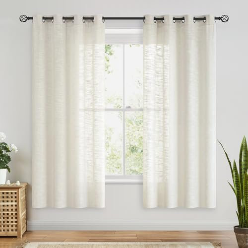 FMFUNCTEX Beige Vorhänge Leinenoptik mit Ösen Leinen Gardinen Halbtransparent Landhausstil Wohnzimmer Modern für Schlafzimmer Kinderzimmer Balkontür 2er Set, 175 x 127 cm (H x B)