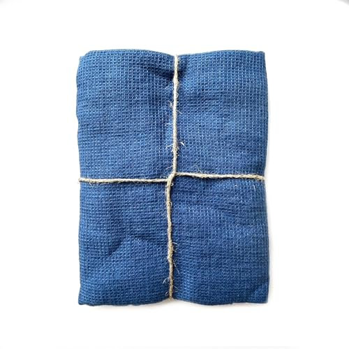 JOWOLLINA Feines Waffelpique Badetuch Saunatuch Leinen Stonewashed (Deep Sea, 70x140 cm)