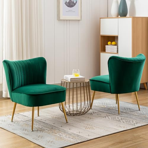 chairus Samt Polsterstuhl mit Metallbeinen Gepolsterter Einzelsofa Moderner Lesesessel für Balkon Wohnzimmer (Grün-2er)
