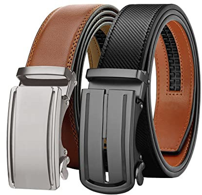 Chaberlu Automatik gürtel herren 2 Stücke, Ledergürtel Ratsche Automatikschließe Business Anzug Gürtel Verstellbarer Leder Gürtel für, Breit 35mm Breit mit Geschenkbox