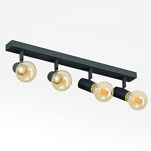 K-Bright Deckenstrahler 4 Flammig, Deckenleuchte Strahler Schwenkbar, Vintage Deckenlampe E27, Spotleuchte Drehbar Deckenspots für Wohnzimmer, Schlafzimmer,Anthrazit,Ohne Leuchtmitte