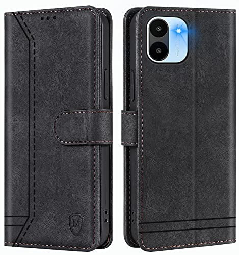 GoodcAcy Handyhülle für Xiaomi Redmi A1/Xiaomi Redmi A2 Hülle Handyhülle Leder Klappbar Schutzhülle Tasche Wallet Brieftasche Cover Flip Case für Redmi A1/Xiaomi Redmi A2 Case Flip Schwarz
