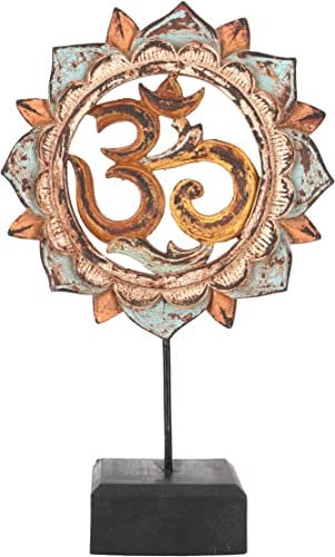 GURU SHOP Holzskulptur OM, Dekoobjekt mit Ständer - 31 cm Vintage Bunt