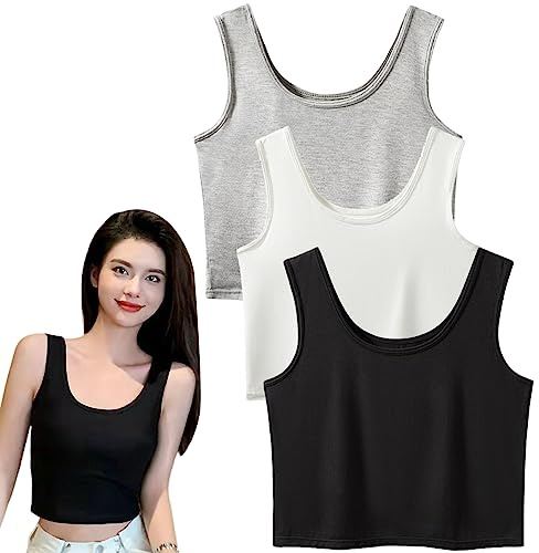 SamHeng Crop Tank Tops for Women 3 Pack Sleeveless Sport Crop Tops for Lady Girls Daily Wearing
