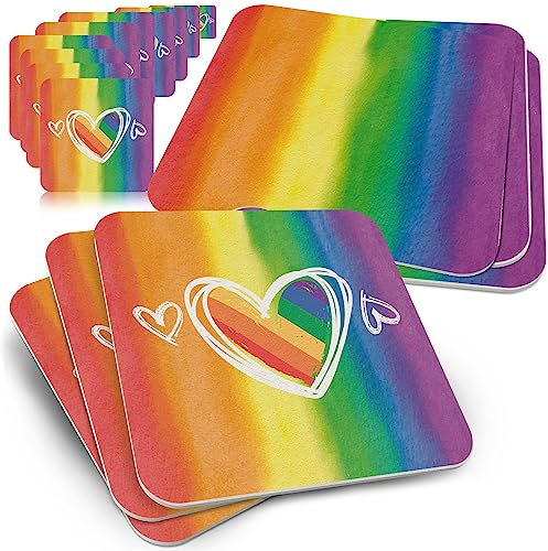 Funke & Brand LGBTQ+ Regenbogen Bierdeckel - 50er Set - Pride Flag Untersetzer für Gläser, Flaschen und Tassen - Bierdeckel aus Holzschliffpappe - Peace Flagge CSD Pride Queer Friendly