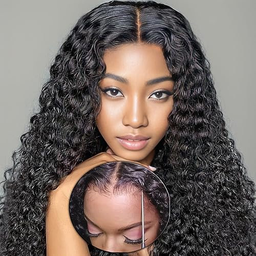 Vorgeschnittene Spitze Wear &Go Klebefreie Perücken Glueless Echthaarperücken Vorgezupft Natürlicher Haaransatz lange lockige Perücken Upgraded für schwarze Frauen HD 180% Dichte 26inch