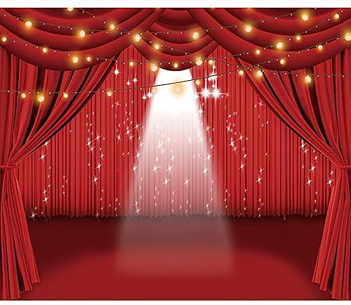 Renaiss 2.5x1.8m Rideau Rouge scène Toile de Fond théâtre scène projecteur Photographie Fond fête d'anniversaire Festival célébration décor Vinyle Photo Studio vidéo Accessoires