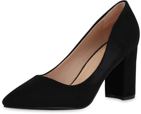 VAN HILL Damen Klassische Pumps Blockabsatz Basic Klassisch Schuhe 213611 Schwarz 41