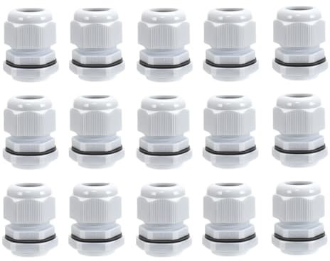15 Pack M20 20mm IP68 Waterproof Black Cable Glands, Suitable for 6mm - 12mm Cables, Plastic Nylon Compression Glands Connectors with Locknut and Washer - AVARTEK (White)