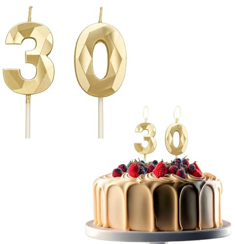 JEKUGOT Kerzen zum 30. Geburtstag, Zahl 30, Geburtstagskerze für Kuchen, Goldkerzen, Kuchendekoration, Dekorationen für Geburtstagsparty, Hochzeit und Jubiläum