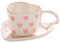WAIT FLY Juego de tazas de café de cerámica en forma de corazón con platillo, taza de té, taza de desayuno, plato de postre, rosa, 8 onzas