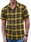COOFANDY Mens Short Sleeve Shirt Checked Plaid Button Down Casual Cotton Summer Work Shirt Black Yellow XXL