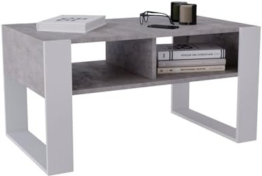 CraftPAK Wohnzimmer Tisch für Couch aus hochwertigem Holzwerkstoff, moderner Couchtisch mit zusätzlicher Ablagefläche, Sofatisch für Wohnzimmer, Couchtisch grau weiß