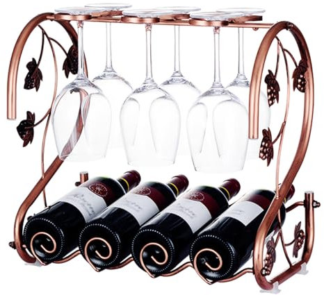 ZYZSY Wine Rack For Countertop, Wine Bottle Holder, Beautiful Metal Frame, Artistic Tabletop Glass Display Hanger For Red Wine Glass, Champagne Glass, Cocktail Glass