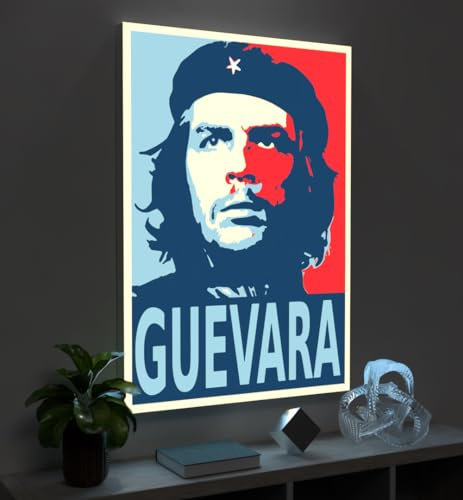 MyMaxxi - Pixlip Poster Che Guevara Wandbild Design Wand Dekoration, Fotografik rot blau Leuchtrahmen - Porträt Che, 42x60 cm, Rahmen: nur Druck