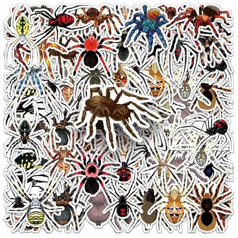 Spinnen Aufkleber 50 Stück Vinyl Cartoon Insekt Aufkleber für Laptop Auto Koffer Notebook Skateboard Scrapbook Gepäck Telefon Gitarre Computer,Wasserdicht Cute Spider Stickers für Erwachsene Kinder