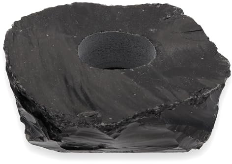 Lebensquelle Plus schwarzer Obsidian Teelichthalter | Naturbelassener Edelstein | Teelicht Edelsteinteelicht