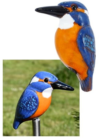 Midene Gartenstecker Keramik Handgefertigt - Gartendeko für Draußen Wetterfest - Garten Deko Keramik - Vogel Gartenfiguren & Gartenstatuen - Eisvogel