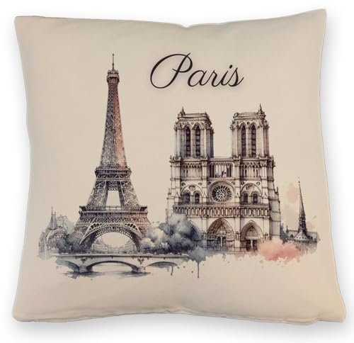 speecheese Wahrzeichen Paris Kissen mit Leinenoptik Eiffelturm Louvre Motive Notre-Dame Sacré-Cœur Design Triumphbogen Montmartre Deko Panthéon Chic
