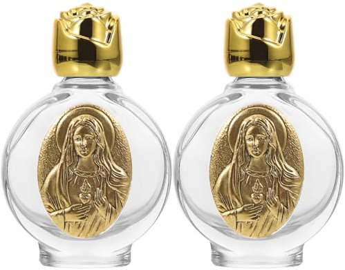 DOITOOL Weihwasserbehälter aus Glas, nachfüllbar, katholischer Weihwasserspender, leere Parfümbehälter für katholische, christliche Halloween, Taufe, Party, Kirche, goldfarben, 2 Stück