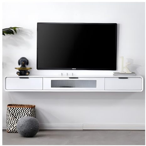 Moderner, Schlichter TV-Schrank Mit Mattierter Glastür, TV-Regal Zum Aufhängen An Der Wand Für Wohnzimmer Und Schlafzimmer, Mit Schubladen Und Stauraum, Medienkonsolen-Aufsatz Für Aufbewahrung Zu Haus