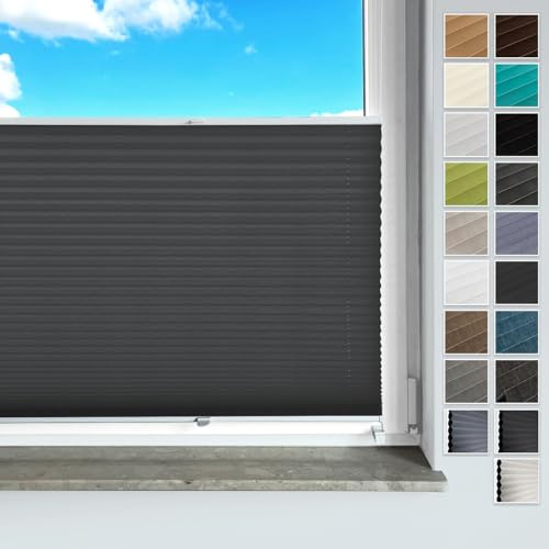Rollmayer Plissee ohne Bohren Klemmfix Binco Graphit B40cm x H80cm | Faltrollo mit Klemmträger für Fenster und Tür Sichtschutz & Sonnenschutz Lichtdurchlässiges Plisseerollo