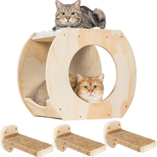 CoolEx Katzen-Wandregale, Katzen-Wandmöbel, Katzenregal mit 3 Katzenwandstufen, Katzenregale für Wand, große Katzen, Katzen-Wandbett mit Plüschbezug, Wandmontage, Katzenkletterregal für Indoor-Katzen