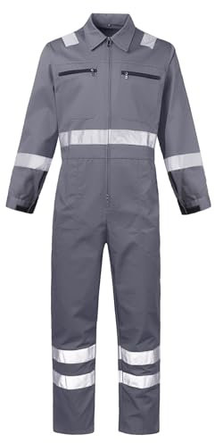KTWOLEN Men's Work Coveralls Hi Viz Garages Work Boiler Suit Warehouse Workshop Coverall Workwear Boilersuit Overalls, Grey, XXL