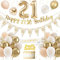 Sand White Gold 21st Birthday Decorations - Balloons, Banner, Cake Topper & Confetti for Her