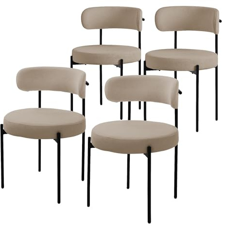 ML-Design Esszimmerstühle 4er Set Braun, Küchenstuhl aus Teddystoff, Wohnzimmerstuhl mit runde Rückenlehne, Polsterstühle mit schwarzem Stahlgestell, Loungesessel ergonomisch, Stühle für Wohnzimmer