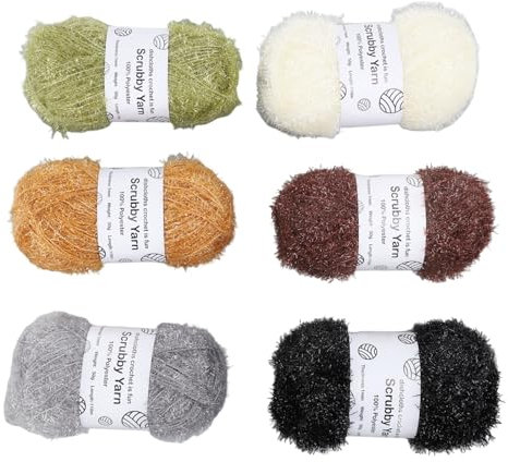 6 Rolls Cotton Thread Scrubby Yarn for Crocheting Dolls, Bags, and Dishcloths, Hand Knitted Sparkle Glitter Yarn with Crochet, Knitting Supplies Inspire Your Creativity